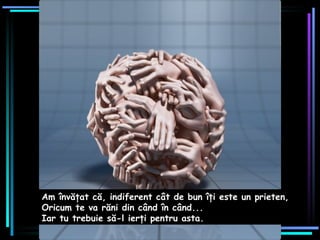 Am învăţat că, indiferent cât de bun îţi este un prieten,  Oricum te va răni din când în când...  Iar tu trebuie să-l ierţi pentru asta.   