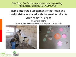 Rapid integrated assessment of nutrition and
health risks associated with the small ruminants
value chain in Senegal
By Sylvain Traoré
Centre Suisse de Recherches Scientifiques, Côte d'Ivoire
Safe Food, Fair Food annual project planning meeting,
Addis Ababa, Ethiopia, 15-17 April 2014
 