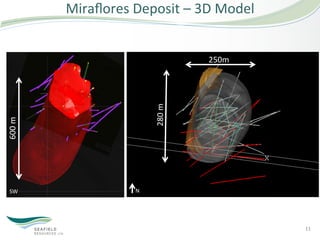 Miraﬂores	
  Deposit	
  –	
  3D	
  Model	
  


                                                     250m	
  




                                      280	
  m	
  
600	
  m	
  




  SW	
                        N	
  




                                                                11	
  
 