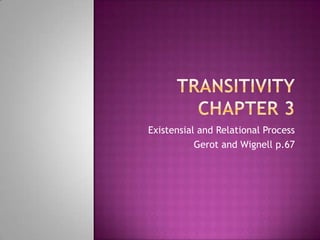 eXAMPLESMark                  likes         new clothes.Mark                  understood.Loneliness        hurts.Continued in Gerot and Wignell p. 59-60.