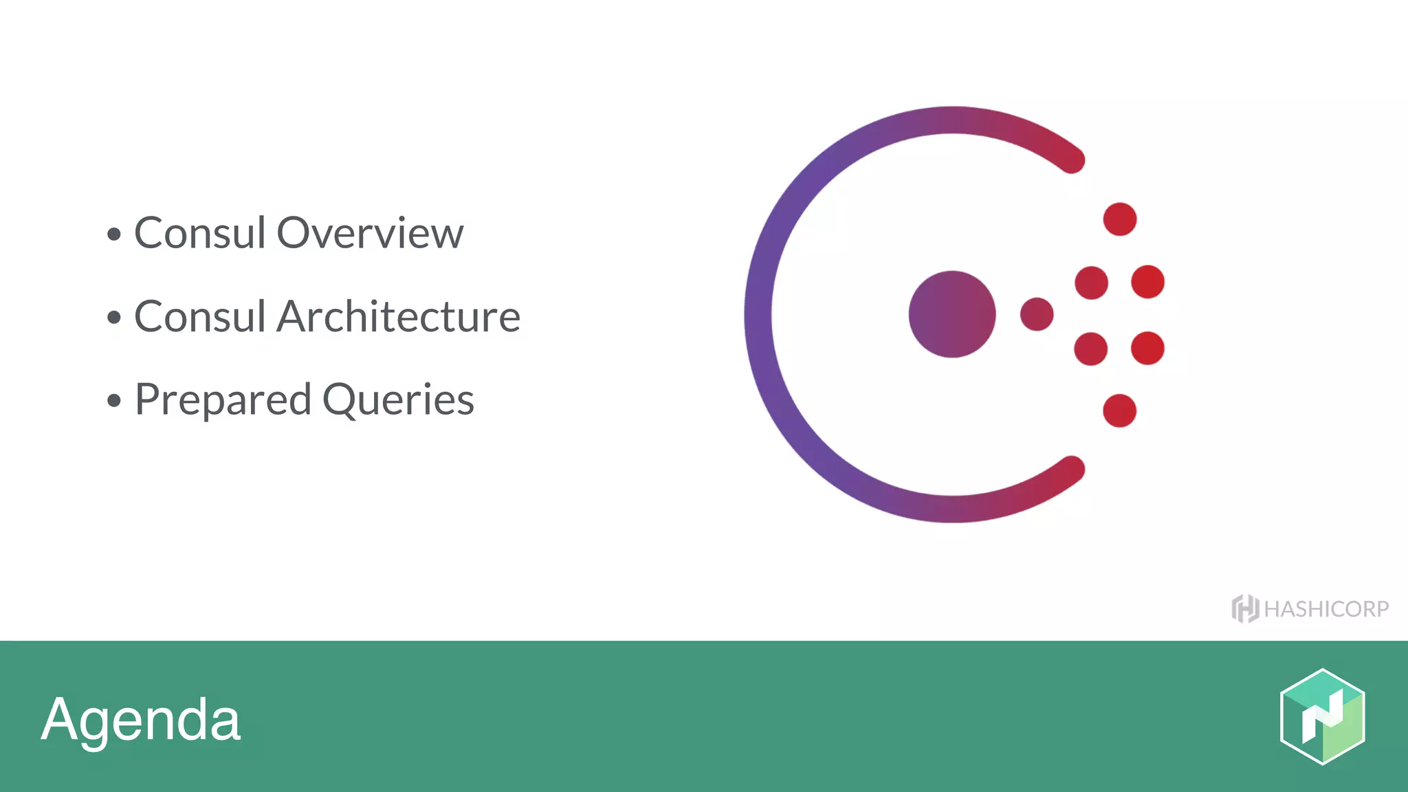 HASHICORP
Agenda
• Consul Overview
• Consul Architecture
• Prepared Queries
 