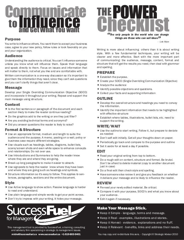 Communicate To Influence The Power Checklist