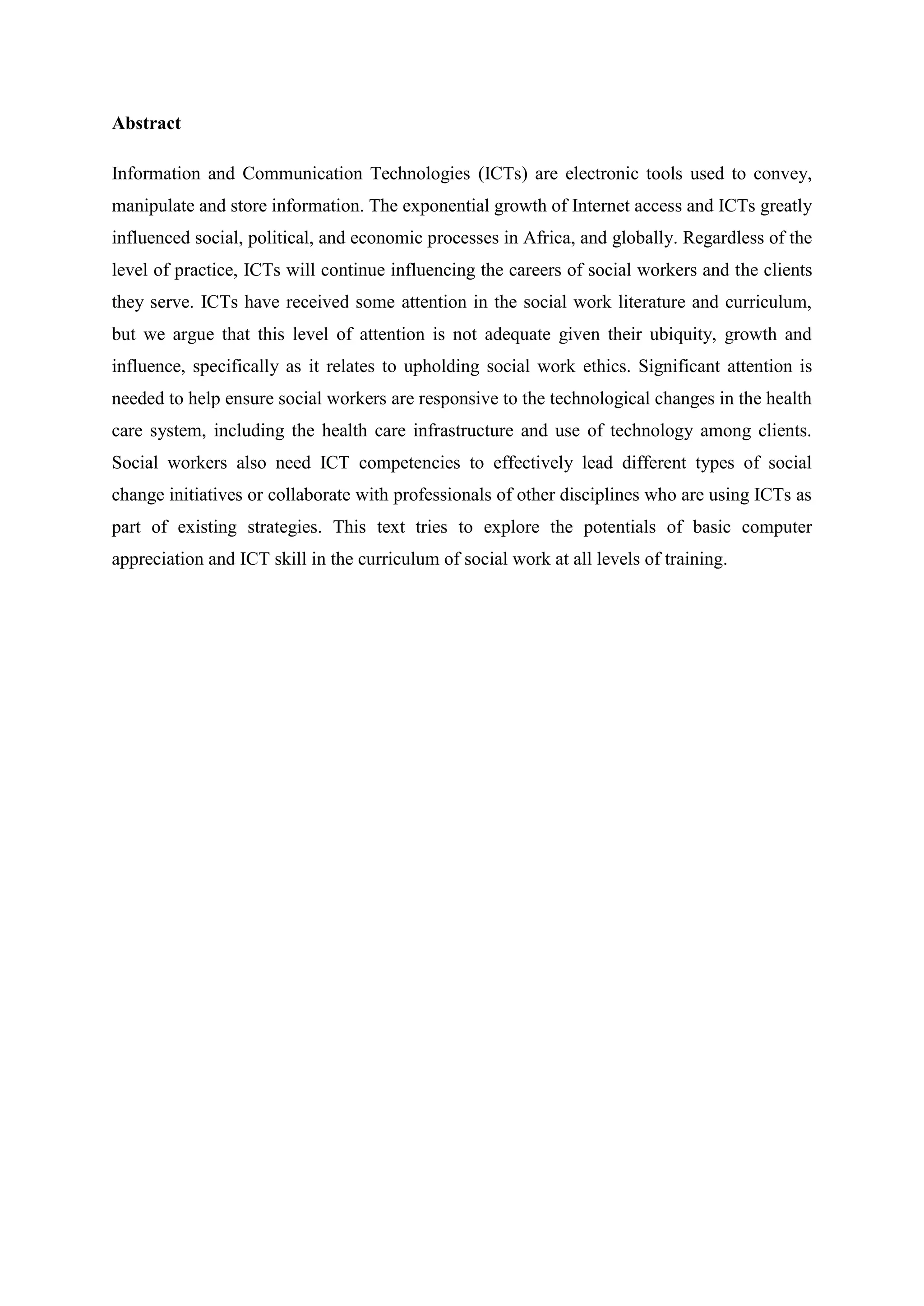 RELEVANCE OF COMPUTER APPRECIATION/ICT TO THE CURRICULUM OF CERTIFICATE ...