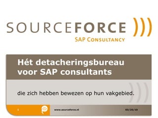 Hét detacheringsbureau voor SAP consultants  die zich hebben bewezen op hun vakgebied. 03/25/10 www.sourceforce.nl 
