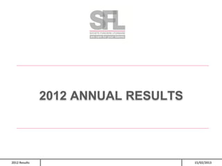 2012 ANNUAL RESULTS

2012 Results

15/02/2013

 