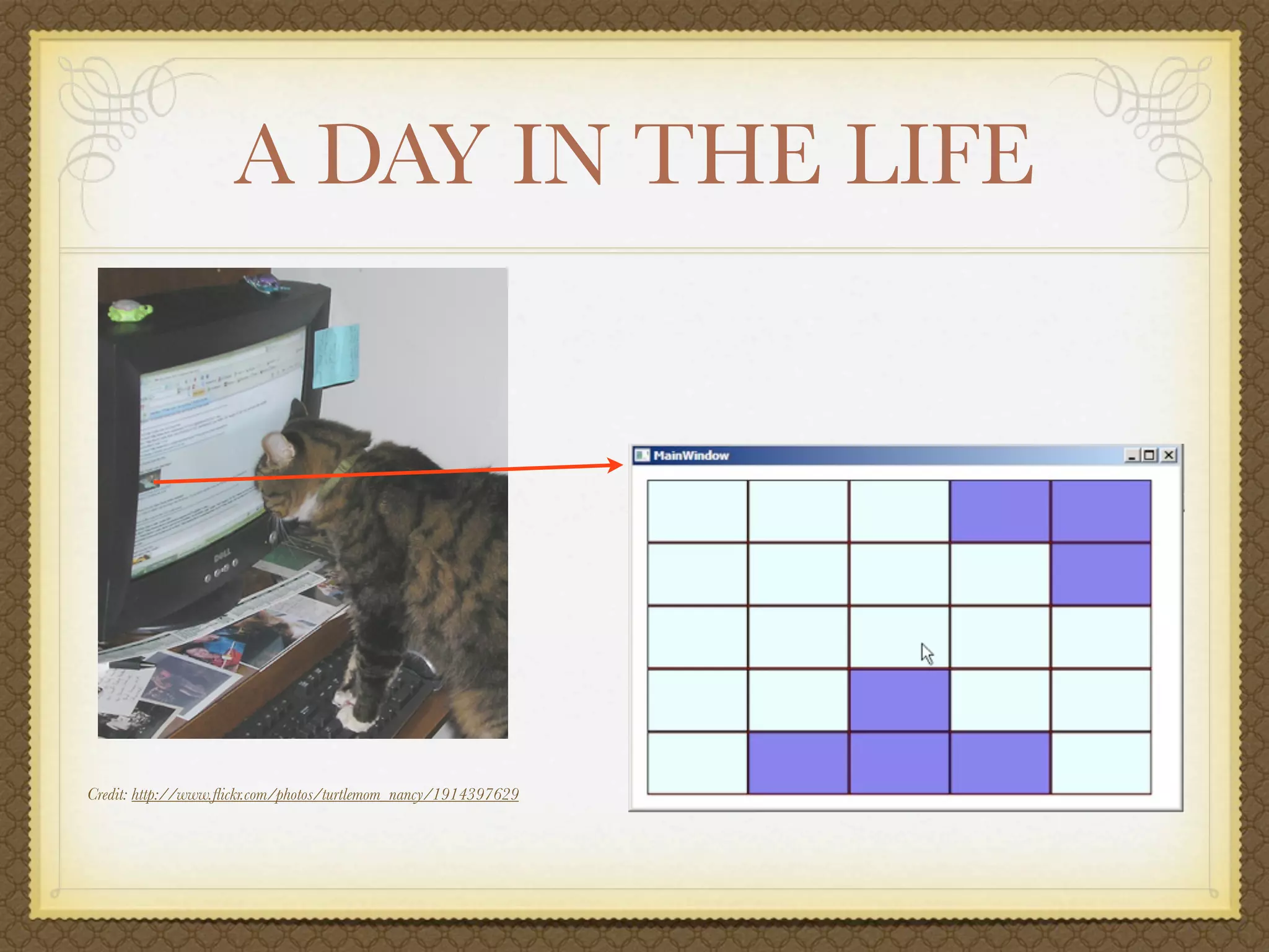 A DAY IN THE LIFE




Credit: http://www.ﬂickr.com/photos/turtlemom_nancy/1914397629
 