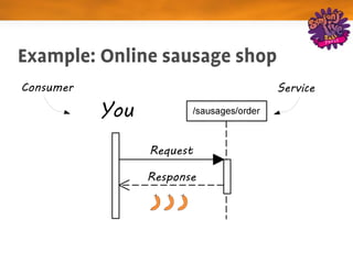 Example: Online sausage shop
Consumer                       Service

           You
                 Request

                 Response
 