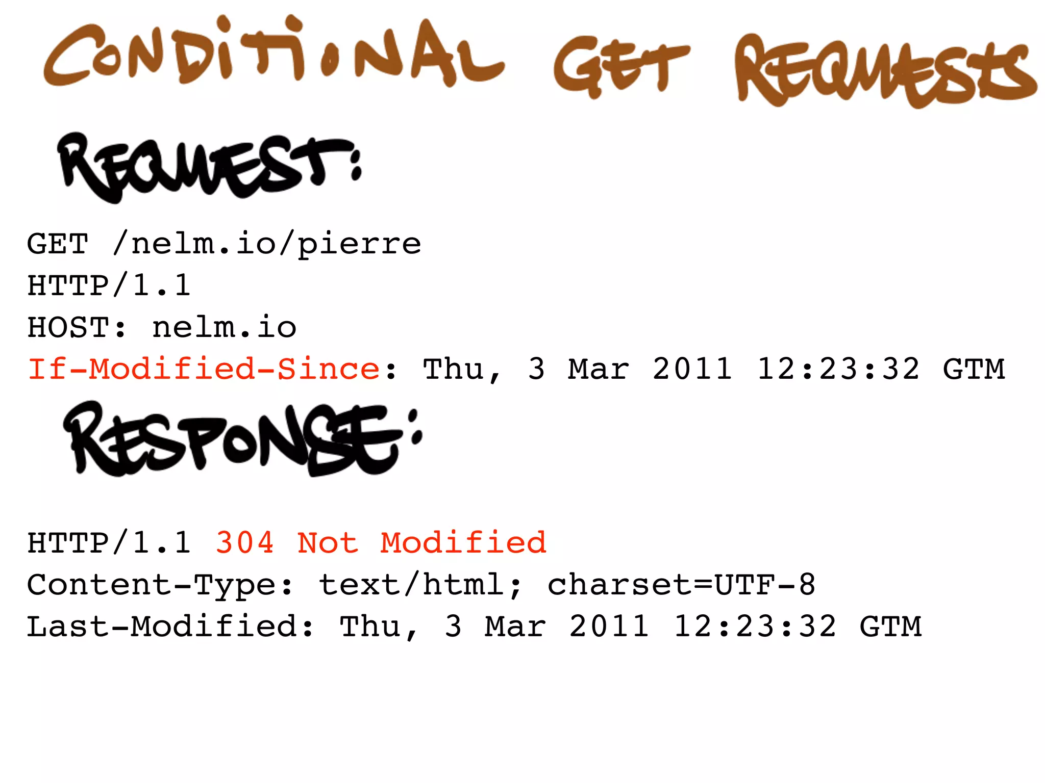 GET /nelm.io/pierre
HTTP/1.1
HOST: nelm.io
If-Modified-Since: Thu, 30 Sep 2011 17:00:00 GTM




HTTP/1.1 304 Not Modified
Content-Type: text/html; charset=UTF-8
Last-Modified: Thu, 30 Sep 2011 17:00:00 GTM
 