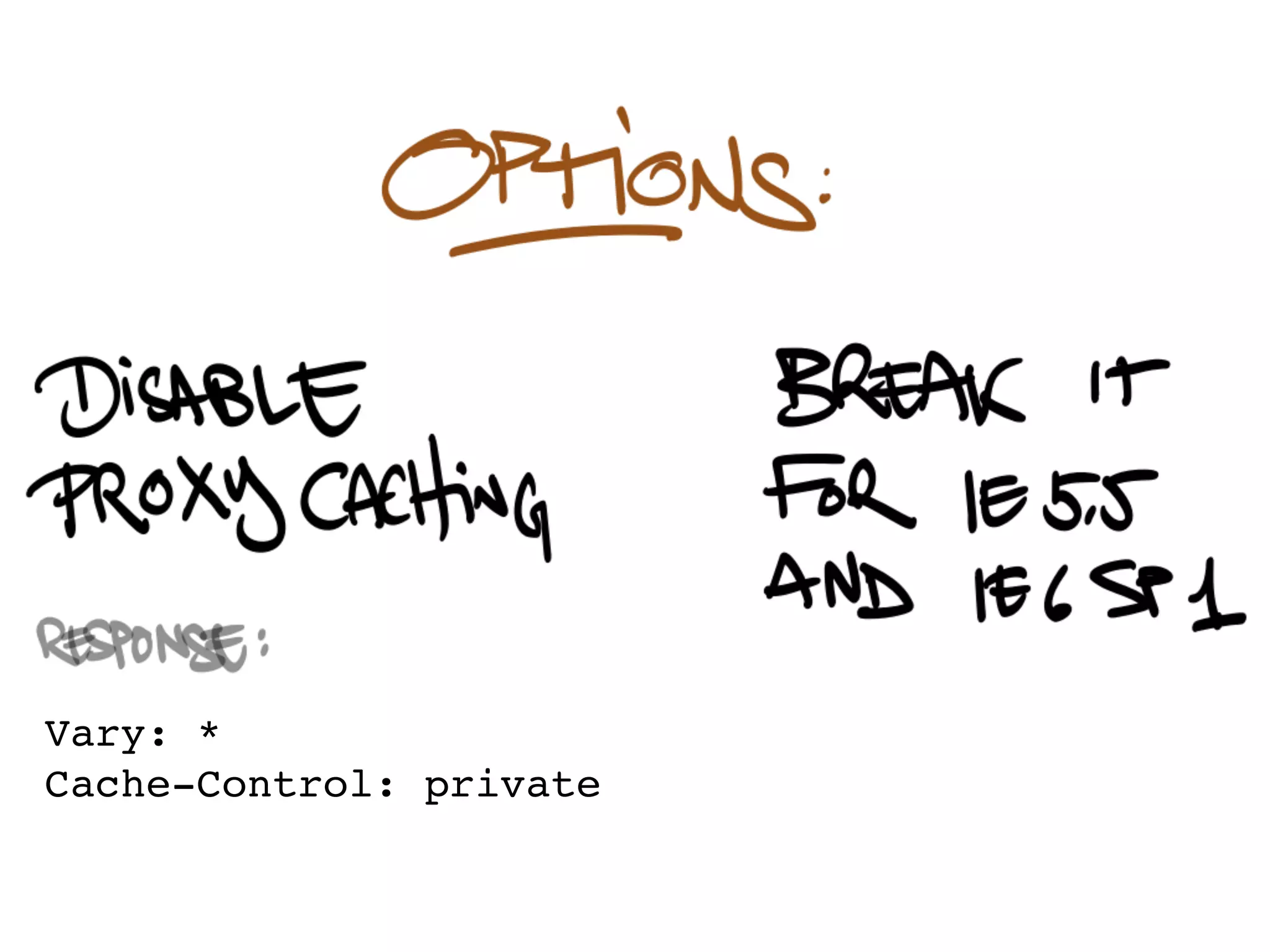 Vary: *
Cache-Control: private
 