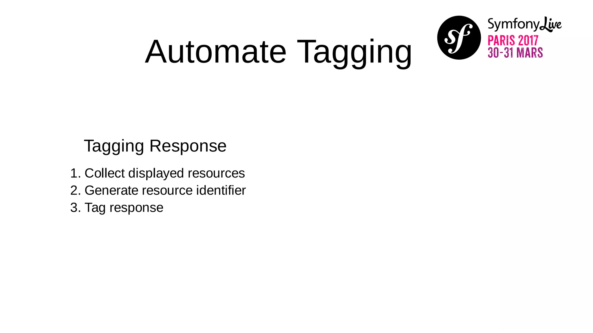 Automate Tagging
Tagging Response
1. Collect displayed resources
2. Generate resource identifier
3. Tag response
 
