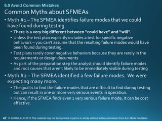 47
6.0 Avoid Common Mistakes
© SoftRel, LLC 2015 This material may not be reprinted in part or in whole without written permission from Ann Marie Neufelder.
 