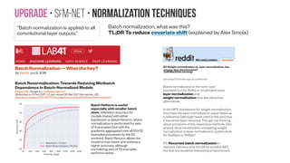 Upgrade • SfM-NeT • Relu alternatives
use ELU non-linearity
without batchnorm or
ReLU with it.
A summary of recommendations:
 