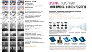 Upgrade • Supervision • generative motion and content
https://arxiv.org/abs/1707.04993
https://github.com/sergeytulyakov/mocogan
https://arxiv.org/abs/1706.08033
https://sites.google.com/a/umich.edu/rubenevillegas/iclr2017
We propose a deep neural network for the prediction of future frames in natural video
sequences. To effectively handle complex evolution of pixels in videos, we propose to
decompose the motion and content, two key components generating dynamics in videos. Our
model is built upon the Encoder-Decoder Convolutional Neural Network and Convolutional
LSTM for pixel-level prediction, which independently capture the spatial layout of an image
and the corresponding temporal dynamics.
By independently modeling motion and content, predicting the next frame reduces to
converting the extracted content features into the next frame content by the identified motion
features, which simplifies the task of prediction. Our model is end-to-end trainable over
multiple time steps, and naturally learns to decompose motion and content without separate
training.
 