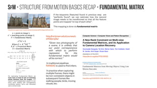 SfM • Structure from Motion Basics recap • Fundamental Matrix
 