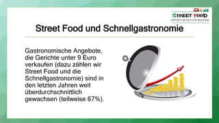 Street Food und Schnellgastronomie
Gastronomische Angebote,
die Gerichte unter 9 Euro
verkaufen (dazu zählen wir
Street Food und die
Schnellgastronomie) sind in
den letzten Jahren weit
überdurchschnittlich
gewachsen (teilweise 67%).
7
 