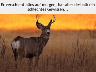 Er verschiebt alles auf morgen, hat aber deshalb ein
schlechtes Gewissen...
 