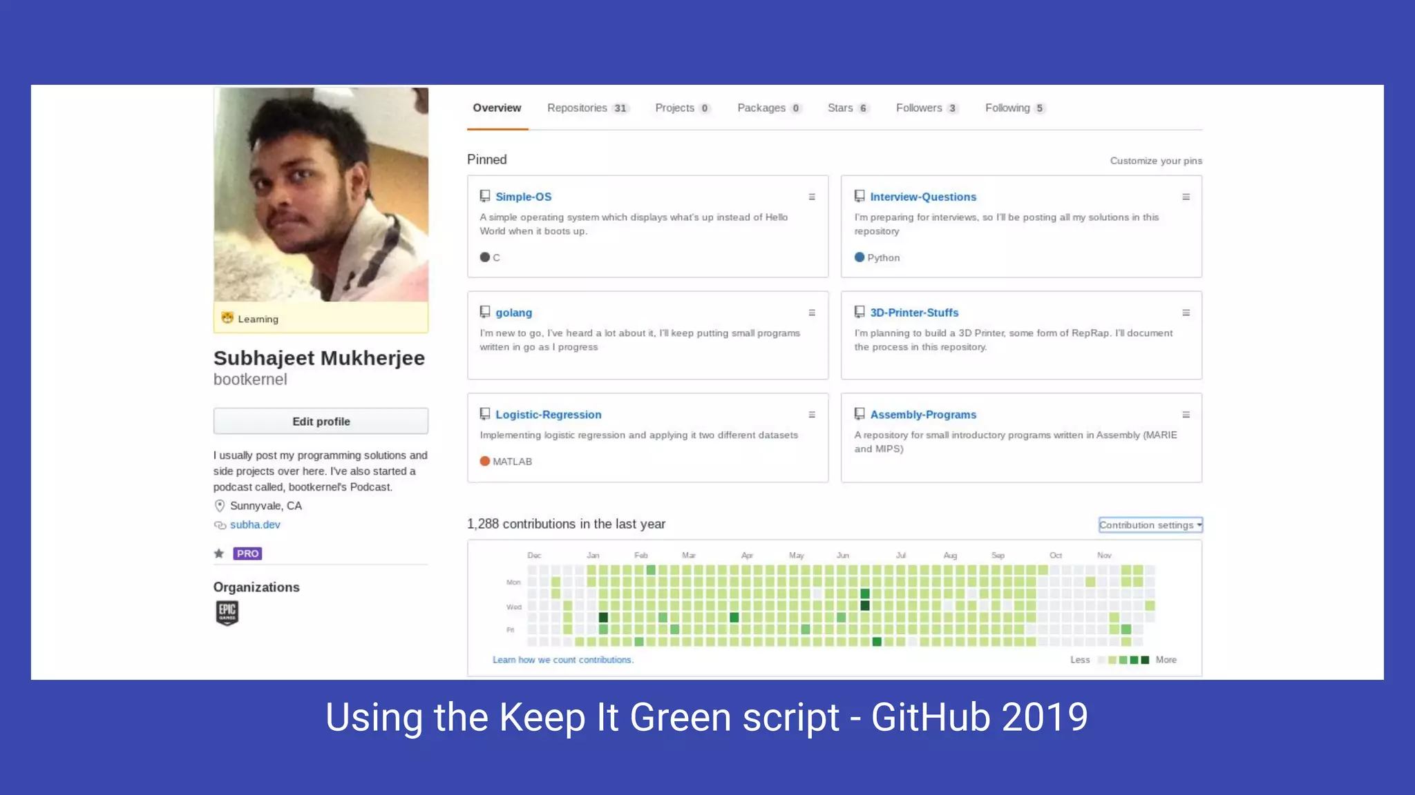 Using the Keep It Green script - GitHub 2019 