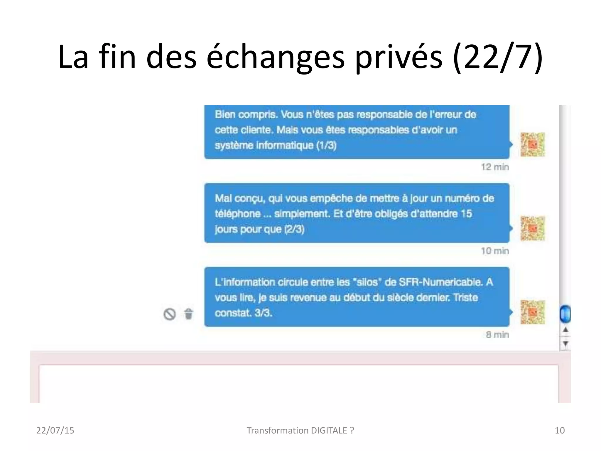 La fin des échanges privés (22/7)
1022/07/15 Transformation DIGITALE ?
 
