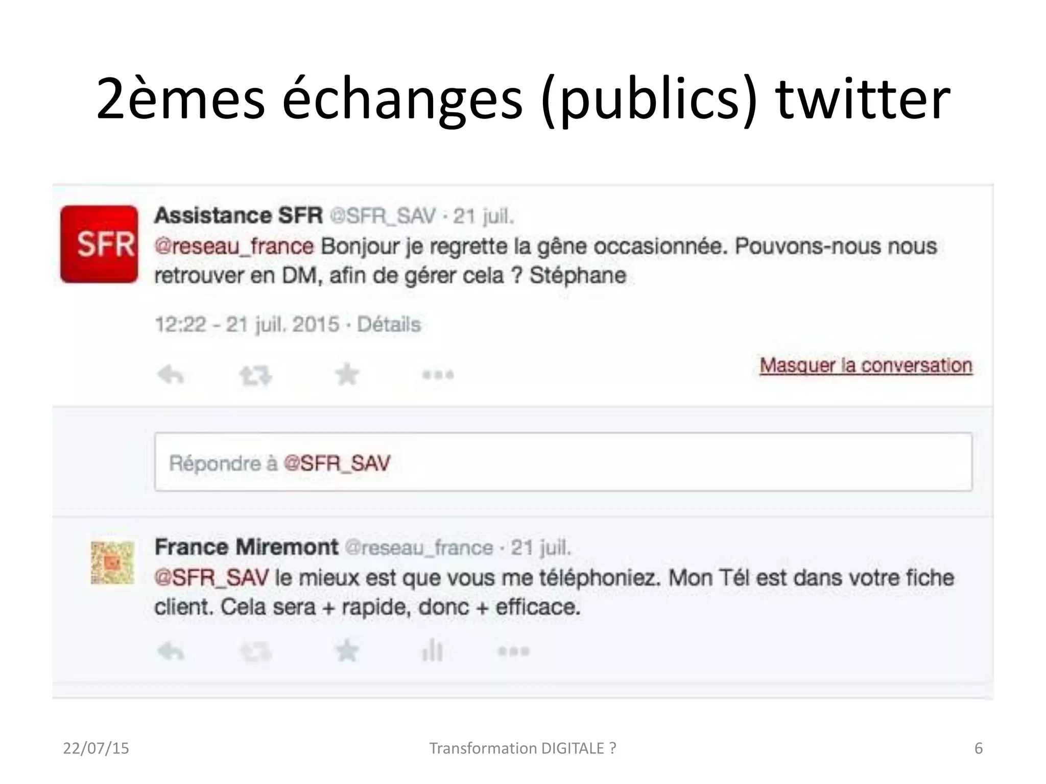2èmes échanges (publics) twitter
622/07/15 Transformation DIGITALE ?
 