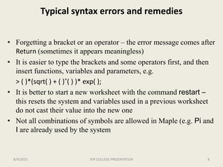 Bracket Syntax Error Message Example Mathematical Modeling With Maple | PPTX