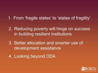 1. From ‘fragile states’ to ‘states of fragility’
2. Reducing poverty will hinge on success
in building resilient institut...