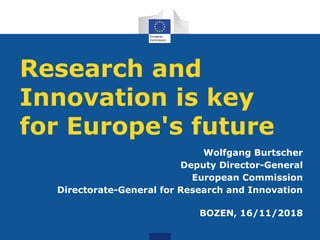 Research and
Innovation is key
for Europe's future
Wolfgang Burtscher
Deputy Director-General
European Commission
Directorate-General for Research and Innovation
BOZEN, 16/11/2018
 