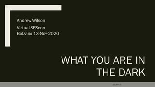 WHAT YOU ARE IN
THE DARK
Andrew Wilson
Virtual SFScon
Bolzano 13-Nov-2020
CC BY 4.0
 