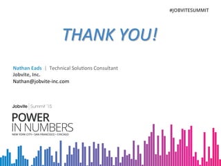 Your Name Here
Company Name Here, Position Title Here
Email Here
THANK	
  YOU!	
  
Nathan	
  Eads	
  	
  |	
  	
  Technical	
  Solu:ons	
  Consultant	
  
Jobvite,	
  Inc.	
  
Nathan@jobvite-­‐inc.com	
  
 