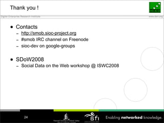 Thank you !


• Contacts
  – http://smob.sioc-project.org
  – #smob IRC channel on Freenode
  – sioc-dev on google-groups
...