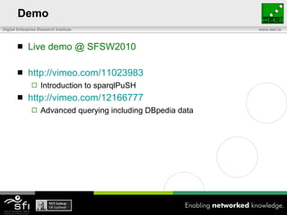 Demo <ul><li>Live demo @ SFSW2010 </li></ul><ul><li>http://vimeo.com/11023983   </li></ul><ul><ul><li>Introduction to spar...