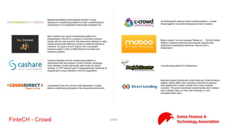 23/71FinteCH - Credit
Want a mortgage record or renew a mortgage? Then you are on our
website just right. In addition to the important information we can
offer you an interest calculator and free and non-binding mortgage
on offers which may be obtained directly from our website by an
expert.
The iKentoo solution innovates and shakes the world of collections
systems by exploiting the iPad and Internet technologies. Your body
is always updated and your data is automatically backed up to a
secure area. You get all the classic features of a traditional fund,
with the added bonus of the ability to manage the system from
anywhere.
KOINA is a monetary system that promotes a sustainable economy.
It offers businesses a revolutionary solution to pre-finance their
production with self-issued credits, providing liquidity instantly at
low cost. The credit contracts are collateralized with future
production and processed by KOINA´s native Smart Contract.
From person to person. Without a bank in the middle. We match
investors with borrowers. Investors earn substantial returns and
borrowers benefit from low interest rates.
Spahypo is a modern way to provide and renew mortages
Swisspeers ist eine unabhängige Crowdfunding Plattform, die es
Unternehmen erlaubt, bei Investoren direkt – also ohne Zwischen-
schaltung eines teuren Finanzinstituts – Fremdkapital zu
beschaffen.
 