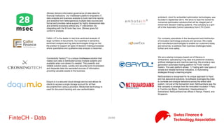 26/71FinteCH - Crowd
It is an innovative platform which points out unique opportunities
and luxury real estates in very valuable locations.
The first equity crowdfunding website in Ticino, aims at being an
important help to all startups looking for funding and willing to
have new shareholders on board
Le spécialiste du Crowdfunding immobilier en Suisse
Veolis is a leading crowdfunding plattform to structure and finance
sustainability projects (renewable energy, energy eficiency,
mobility) and cleantech companies.
WeCan.Fund is an alternative to the traditional bank loan. We
enable individuals to lend directly to companies.
wemakeit was founded in Switzerland in February 2012 and within
very short time grew into one of the largest crowdfunding platforms
in Europe. In addition to our offices in Zurich, Basel and Lausanne,
we are also present in Vienna and Berlin. wemakeit is trilingual
(German / English / French) and will soon launch an Italian version,
which allows us to reach an international community, providing
ideal conditions to successfully fund your project!
 