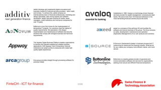 32/71FinteCH - Digital Currency
Validity Labs is a knowledge provider. We train a generation of
developers to leverage blockchain technology in order to improve
how we handle financial assets, build organisations and structure
societies. We analyse your business requirements and create a
tailored education program to train your staff in blockchain
technologies.
Bitcoin, in your hands. Your Verso card is your new everyday wallet.
Secure. Simple. Swiss made.
Xapo combines the convenience of an everyday bitcoin wallet with
the security of a deep cold storage vault.
 