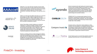 37/71FinteCH - Insurance
Sobrado provides an easy step-by-step process for brokers to create
submissions for offers in the small- and medium business insurance
domain for 6 lines of business: liability, property, car fleet, accident,
accident surplus, sickness daily allowance and pensions. You can
invite any insurer for making an offer
Receivables Financing & Insurance in one simple package.
Tradeplus24 has partnered with a AIG Europe and Kessler to ensure
full market coverage and best in class service.
Unadox is a B2B2C white-label solution for health insurance
providers, designed and developed in order to minimuize
operational costs and workload from manual claims (input)
processing, scanning, OCR and classification
 