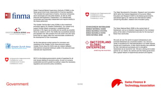 60/71FSI
RobecoSAM is an investment specialist in Sustainability Investing.
We are a global wealth management and trust business,
independently owned and managed by the Rothschild family, as
part of the wider Rothschild Group. Our clients benefit from access
to our global network of experts, including senior investment
bankers, international trust lawyers and leading investment
specialists. We offer impartial advice to wealthy individuals, families
and charities from around the world.
With around 825,000 customers, Sanitas is one of the biggest health
insurers in Switzerland. We offer you perfect mandatory basic and
supplementary health insurance solutions in three segments:
Compact, Original and Preference. Whether you’re a private
individual or an organisation, we offer a broad range of insurance
solutions tailored to your needs.
Saxo offers trading through its online platform SaxoTrader in Forex,
stocks, CFDs, futures, funds, bonds and futures spreads. Private
wealth management services are also offered. The company
functions as an online broker with a bank license, without offering
traditional banking products.
SCOR’s aim, as an independent global reinsurance company, is to
develop its Life and P&C business lines, to provide its clients with
value-added solutions and to pursue an underwriting policy based
on profitability, through effective risk management and a cautious
investment policy. In this way, SCOR offers its clients an optimal
level of security and creates value for its shareholders.
This is State Street: we’re at the heart of financial services. And our
clients are at the heart of everything we do. We develop solutions
to meet their challenges. We recruit the best. We build partnerships
and invest in innovation to help them seize new opportunities.
SWICA is one of the leading health and accident insurance in
Switzerland with approximately 1.3 million insured persons and
27'500 enterprise customers. SWICA provides its customers with
durable financial security and optimal medical care in case of illness,
accident and maternity.
The Society for Worldwide Interbank Financial Telecommunication
provides a network that enables financial institutions worldwide to
send and receive information about financial transactions in a
secure, standardized and reliable environment. Aside from regular
local office, SWIFT has a secure data center in Switzerland serving
European members.
 