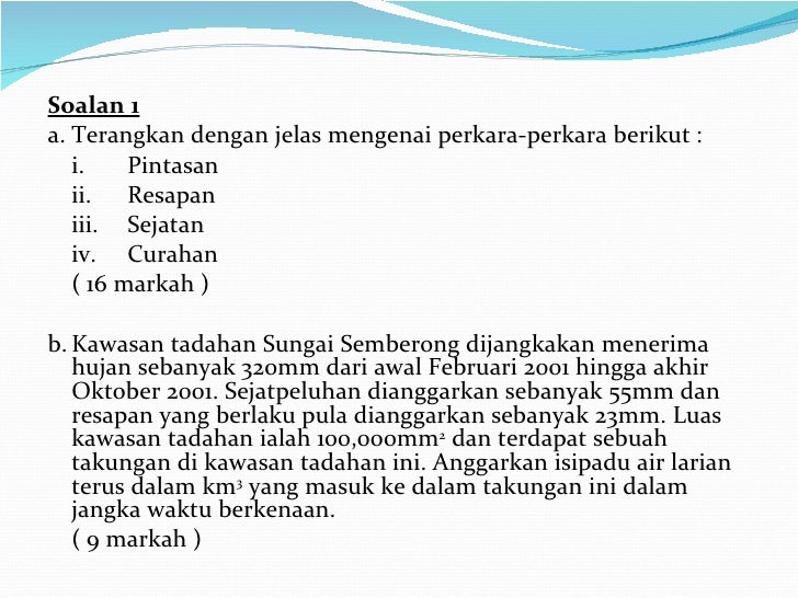 Soalan Final Topik 1 - Hidrologi