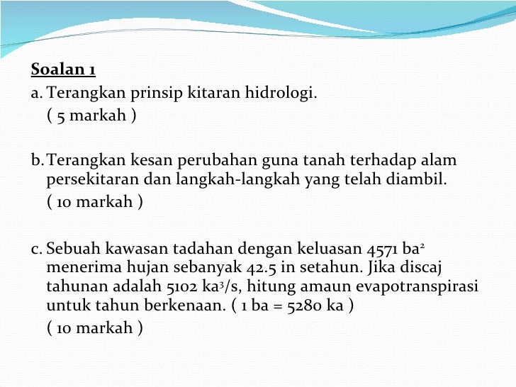 Soalan Final Topik 1 - Hidrologi