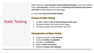 Static Testing Code Coverage Types Software Testing - Software Testing and testing methods .pptx
