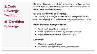 Static Testing Code Coverage Types Software Testing - Software Testing and testing methods .pptx