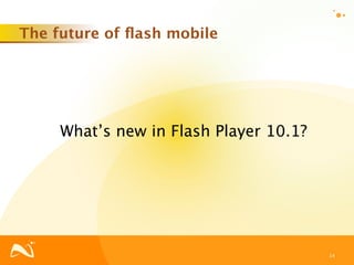 The future of ﬂash mobile




     What’s new in Flash Player 10.1?




                                        14
 