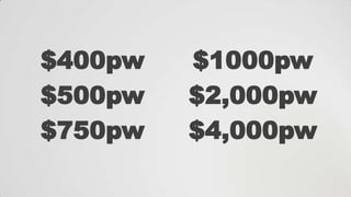 $400pw
$500pw
$750pw

$1000pw
$2,000pw
$4,000pw

 