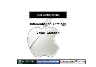 Differentiation Strategy
Value Creation
CORE COMPETENCIES
 