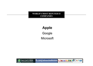 Apple
Google
Microsoft
WORLD’S MOST REPUTED IT
COMPANIES
 