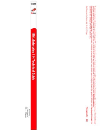 Todeterminethespinewidthofabook,youdividethepaperPPIintothenumberofpagesinthebook.Anexampleisa250pagebookusingPlainfieldopaque50#smoothwhichhasaPPIof526.Divided
250by526whichequalsaspinewidthof.4752".Inthiscase,youwouldusethe.5”spine.NowselecttheSpinewidthforthebookandhidetheothers:Special>Conditional
Text>Show/Hide>SpineSize(-->Hide:)>Set.MovethechangedConditionaltextsettingstoallfilesinyourbookbyopeningthebookfilewiththespine.fmstillopenandFile>Import>Formatsthe
ConditionalTextSettings(ONLY!)tothebookfiles.
DraftDocumentforReviewJuly15,20117:16am7954spine.fm391
(0.5”spine)
0.475”<->0.873”
250<->459pages
IBMzEnterprise114TechnicalGuide
IBMzEnterprise114TechnicalGuide
IBMzEnterprise114Technical
Guide
IBMzEnterprise114TechnicalGuide
 