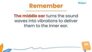 Remember
27
The middle ear turns the sound
waves into vibrations to deliver
them to the inner ear.
 