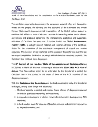 Last Updated: October 14th, 2019
2
work of the Commission and its contribution to the sustainable development of the
Carib...