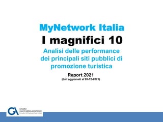 MyNetwork Italia
I magnifici 10
Analisi delle performance
dei principali siti pubblici di
promozione turistica
Report 2021
(dati aggiornati al 20-12-2021)
 