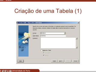 Miguel B. Gonçalves © 2003
SGBD – Oracle 16
Criação de uma Tabela (1)
 