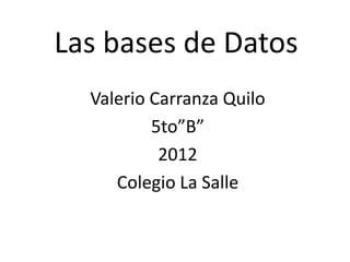 Las bases de Datos
  Valerio Carranza Quilo
          5to”B”
           2012
     Colegio La Salle
 