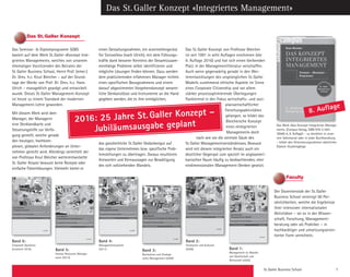 St. Galler Business School 7
Band 1:
Management im Wandel
von Gesellschaft und
Wirtschaft (2005)
9 7 8 3 9 3 4 3 5 0 8 9 2 
ISBN 3- 934350- 89- 5
Swiridoff–SGBBT
BleicherManagementimWandel
Swiridoff
Knut Bleicher
Management im Wandel
Meilensteine der Entwicklung eines Integrierten Managements
Herausgegeben von Christian Abegglen
1
St. Galler Business Books  Tools Wissenschaft
Swiridoff
Lore tinibh ea facidui tin vercidunt lobore facil utpat etumsandiam euismolummy nissequat au-
gueril et acilla augiate commy num vullut alis nullam, corevel esequisisi euipisim ad digna faci-
duisi. Lorperit iusto dolorem vendit, si tem zzriusto core mincilluptat prat, commy nis acidunt alis
dignisis auguercin er sustrud doloborer si esenim nonsenim aliquatue dio od modolor Lore tinibh
ea facidui tin vercidunt lobore facil utpat etumsandiam euismolummy nissequat augueril et acilla
augiate commy num vullut alis nullam, core vel esequisisi euipisim ad digna faciduisi. Lorperit iusto
dolorem vendit, si tem zzriusto core mincilluptat prat, commy nis acidunt alis dignisis auguercin er
sustrud doloborer si esenim nonsenim aliquatue dio od modolor Lore tinibh ea facidui tin vercidunt
lobore facil utpat etumsandiam euismolummy nissequat augueril et acilla augiate commy num
vullut alis nullam, core vel esequisisi euipisim ad digna faciduisi. Lorperit iusto dolorem vendit, si
tem zzriusto core mincilluptat prat, commy nis acidunt alis dignisis auguercin er sustrud doloborer
si esenim nonsenim aliquatue dio od modolor
Herausgegeben von Christian Abegglen
Meilensteine
Integriertes
Management1St. Galler Business Books  Tools Wissenschaft MeilensteinederEntwicklungeinesIntegriertenManagements
Band 2:
Strukturen und Kulturen
(2008)
9 7 8 3 9 3 4 3 5 0 8 9 2 
ISBN 3- 934350- 89- 5
ffodiriwS
rehcielBStnerutluKnerutkur
Swiridoff
Knut Bleicher
Meilensteine der Entwicklung eines Integrierten Managements
Herausgegeben von Christian Abegglen
2
St. Galler Business Books  Tools Wissenschaft
Swiridoff
Lore tinibh ea facidui tin vercidunt lobore facil utpat etumsandiam euismolummy nissequat au-
gueril et acilla augiate commy num vullut alis nullam, core vel esequisisi euipisim ad digna faci-
duisi. Lorperit iusto dolorem vendit, si tem zzriusto core mincilluptat prat, commy nis acidunt alis
dignisis auguercin er sustrud doloborer si esenim nonsenim aliquatue dio od modolor Lore tinibh
ea facidui tin vercidunt lobore facil utpat etumsandiam euismolummy nissequat augueril et acilla
augiate commy num vullut alis nullam, core vel esequisisi euipisim ad digna faciduisi. Lorperit iusto
dolorem vendit, si tem zzriusto core mincilluptat prat, commy nis acidunt alis dignisis auguercin er
sustrud doloborer si esenim nonsenim aliquatue dio od modolor Lore tinibh ea facidui tin vercidunt
lobore facil utpat etumsandiam euismolummy nissequat augueril et acilla augiate commy num
vullut alis nullam, core vel esequisisi euipisim ad digna faciduisi. Lorperit iusto dolorem vendit, si
tem zzriusto core mincilluptat prat, commy nis acidunt alis dignisis auguercin er sustrud doloborer
si esenim nonsenim aliquatue dio od modolor
Herausgegeben von Christian Abegglen
enietsnelieM
setreirgetnI
tnemeganaM2
St. Galler Business Books  Tools Wissenschaft
stnemeganaMnetreirgetnIseniegnulkciwtnEredenietsnelieM
Strukturen und Kulturen
Band 3:
Normatives und Strategi-
sches Management (2009)
Swiridoff
Knut Bleicher
Meilensteine der Entwicklung eines Integrierten Managements
Herausgegeben von Christian Abegglen
3
St. Galler Business Books  Tools tfahcsnessiW
Normatives und Strategisches Management
Band 4:
Managementsysteme
(2011)
Swiridoff
Knut Bleicher
Managementsysteme
Meilensteine der Entwicklung eines Integrierten Managements
Herausgegeben von Christian Abegglen
4
St. Galler Business Books  Tools tfahcsnessiW
Band 6:
Corporate Dynamics
(erscheint 2016)
Swiridoff
Knut Bleicher
Meilensteine der Entwicklung eines Integrierten Managements
Herausgegeben von Christian Abegglen
6
St. Galler Business Books  Tools tfahcsnessiW
Corporate Dynamics
Das Seminar-  Diplomprogramm SGBS
basiert auf dem Werk St.Galler «Konzept Inte-
griertes Management», welches von unserem
ehemaligen Vorsitzenden des Beirates der
St.Galler Business School, Herrn Prof. (emer.)
Dr. Dres. h.c. Knut Bleicher – auf der Grund-
lage der Werke von Prof. Dr. Dres. h.c. Hans
Ulrich – massgeblich geprägt und entwickelt
wurde. Dieses St.Galler Management-Konzept
ist heute zu einem Standard der modernen
Management-Lehre geworden.
Mit diesem Werk wird dem
Manager, der Managerin
eine Denklandkarte und
Steuerungshilfe zur Verfü-
gung gestellt, welche gerade
den heutigen, hochkom-
plexen, globalen Anforderungen an Unter-
nehmen gerecht wird. Allerdings vermittelt der
von Professor Knut Bleicher weiterentwickelte
St. Galler Ansatz bewusst keine Rezepte oder
einfache Patentlösungen. Vielmehr bietet er
einen Gestaltungsrahmen, ein «Leerstellengerüst
für Sinnvolles» (nach Ulrich), mit dem Führungs-
kräfte dank besserer Kenntnis der Gesamtzusam-
menhänge Probleme selbst identifizieren und
mögliche Lösungen finden können. Dazu werden
dem praktizierenden erfahrenen Manager mittels
eines spezifischen Bezugsrahmens und einem
darauf abgestimmten Vorgehenskonzept wesent-
liche Denkanstösse und Instrumente an die Hand
gegeben werden, die es ihm ermöglichen,
das ganzheitliche St.Galler Gedankengut auf
das eigene Unternehmen bzw. spezifische Prob-
lemstellungen zu übertragen. Daraus resultieren
Antworten und Kernaussagen zur Bewältigung
des sich vollziehenden Wandels.
Das St.Galler Konzept von Professor Bleicher
ist seit 1991 in acht Auflagen erschienen (die
9. Auflage 2016) und hat sich einen bleibenden
Platz in der Managementliteratur verschaffen.
Auch wenn gegenwärtig gerade in den Wei-
terentwicklungen des ursprünglichen St.Galler
Modells zunehmend ethische Aspekte im Sinne
eines Corporate Citizenship und vor allem
stärker prozessoptimierende Überlegungen
flankierend in den Fokus wirtschafts- und sozi-
alwissenschaftlicher
Forschungsaktivitäten
gelangen, so bildet das
Bleichersche Konzept
eines «Integrierten
Management» doch
nach wie vor die zentrale Säule des
St.Galler Managementverständnisses. Bewusst
wird mit diesem integrierten Ansatz auch ein
deutlicher Gegenpol zum speziell im angloameri-
kanischen Raum häufig zu beobachtenden, eher
eindimensionalen Management-Denken gesetzt.
Das St.Galler Konzept
Faculty
Der Dozentenstab der St.Galler
Business School vereinigt 90 Per-
sönlichkeiten, welche die Ergebnisse
ihrer intensiven internationalen
Aktivitäten – sei es in der Wissen-
schaft, Forschung, Management-
beratung oder als Praktiker – in
hochkarätiger und umsetzungsorien-
tierter Form vermitteln.
Das St.Galler Konzept «Integriertes Management»
Das Werk «Das Konzept Integriertes Manage-
ment», (Campus-Verlag, ISBN 978-3-593-
39440-4, 8. Auflage) – zu beziehen in unse-
rem Sekretariat oder in jeder Buchhandlung
– bildet den Orientierungsrahmen sämtlicher
Diplom-Studiengänge.
8. Auflage
2016: 25 Jahre St.Galler Konzept –
Jubiläumsausgabe geplant
Band 5:
Human Resources Manage-
ment (2013)
Swiridoff
Knut Bleicher
Meilensteine der Entwicklung eines Integrierten Managements
Herausgegeben von Christian Abegglen
5
St. Galler Business Books  Tools tfahcsnessiW
Human Resources Management
 